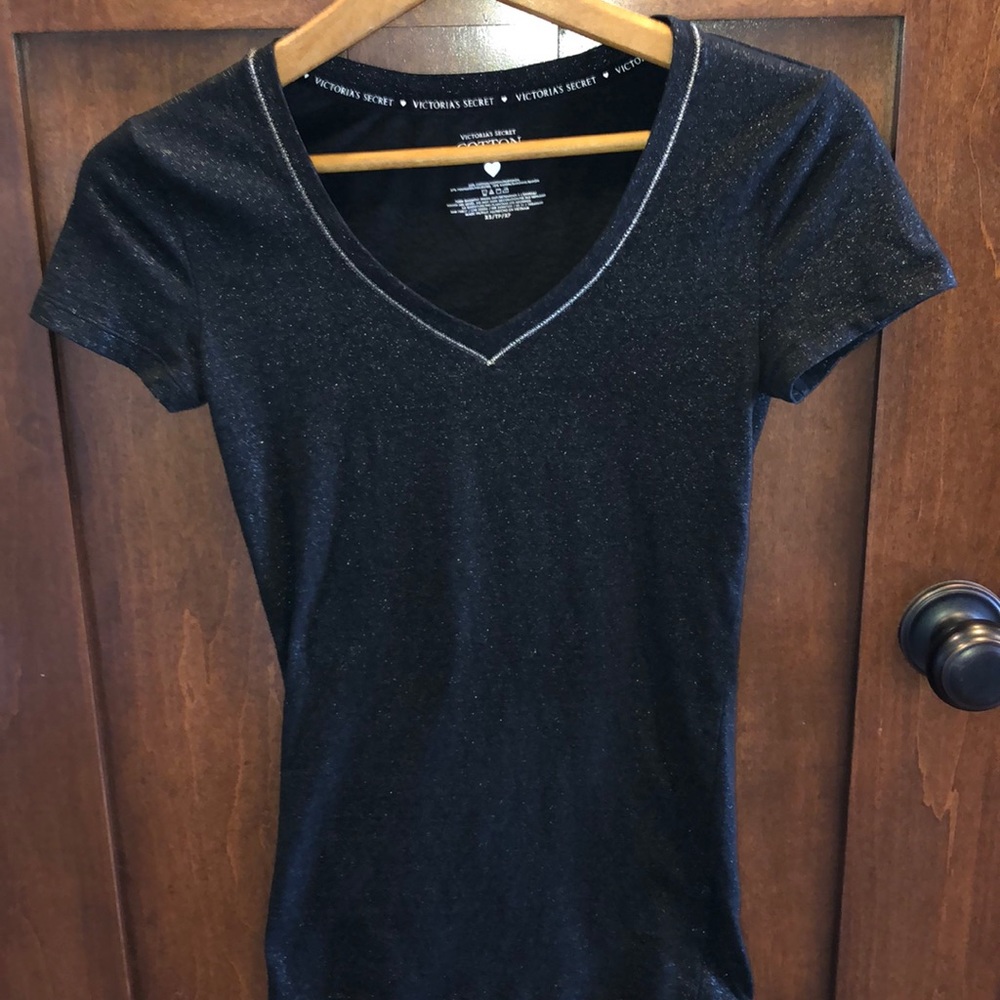 Black sparkly v neck T-shirt Victoria secret